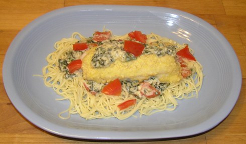 Stuffed Sole with Spinach Alfredo Pasta