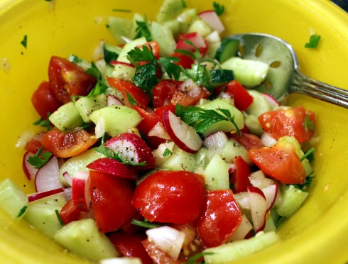 Quick Cucumber, Tomato, Onion, and Radish Salad
