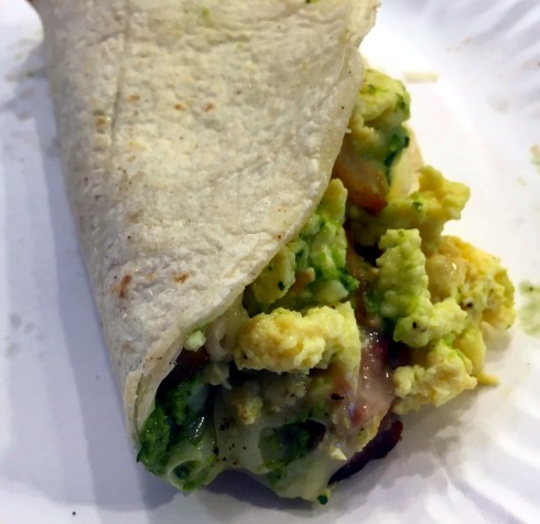 Egg, Potato and Cheese Breakfast Taco with Texas Green Sauce